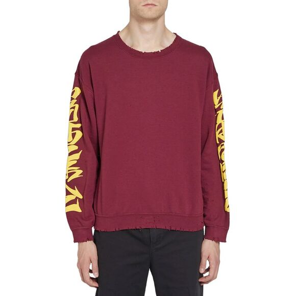 Sasquatchfabrix Mens Iroha Damaged Sweatshirt Small Wine - Picture 2 of 6